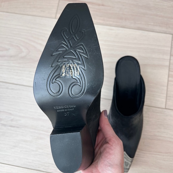 FREE PEOPLE brayden mules / black leather metal toe kick booties / size 37 - Picture 8 of 10